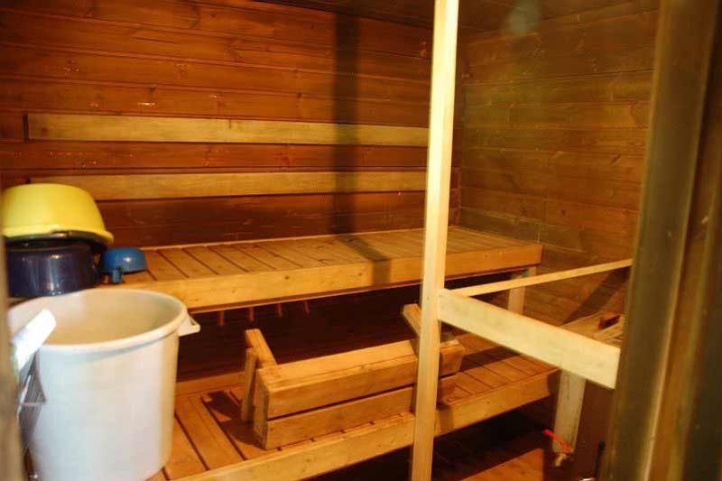 Benches in the garden sauna